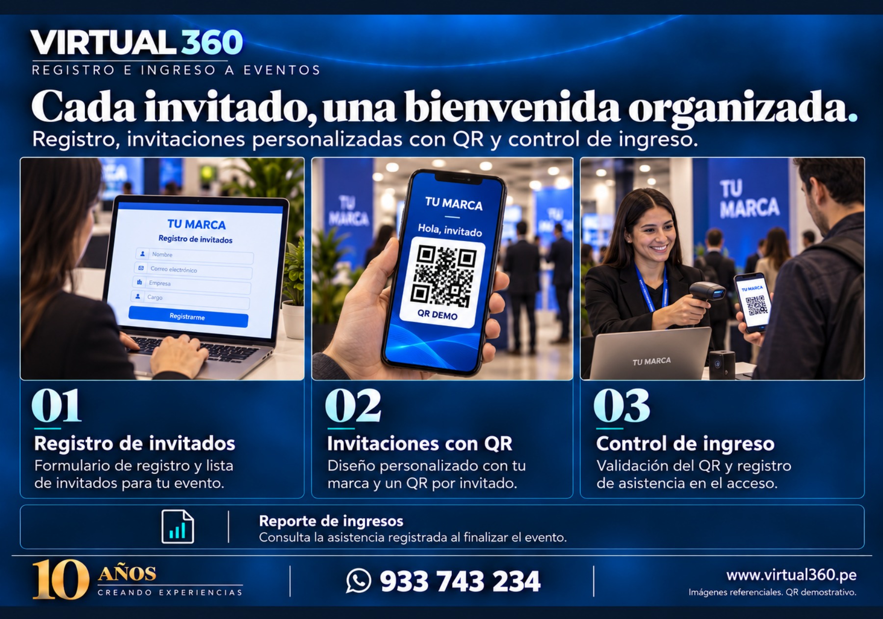 Registro de invitados: imagen referencial del PDF actualizado. QR demostrativo.